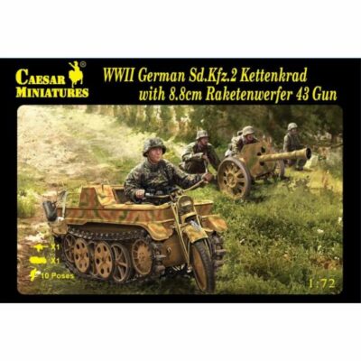 CH096 Caesar Miniatures WWII German Sd.Kfz.2 Kettenkrad with 8.8cm Raketwefer 3 Gun 1:72